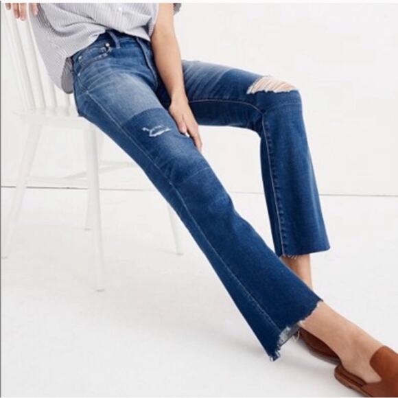 Madewell Cali Demi Boot Raw Hem Patchwork Jeans 26 - Picture 14 of 14